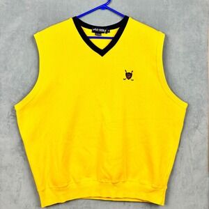Polo Golf Ralph Lauren Mens XL Yellow V-Neck Sweatshirt Vest Embroidered Crest